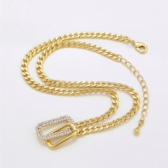 Interlocking Necklace Chain Necklace 14k Gold Plated Cz Stone - Picture 3 of 10